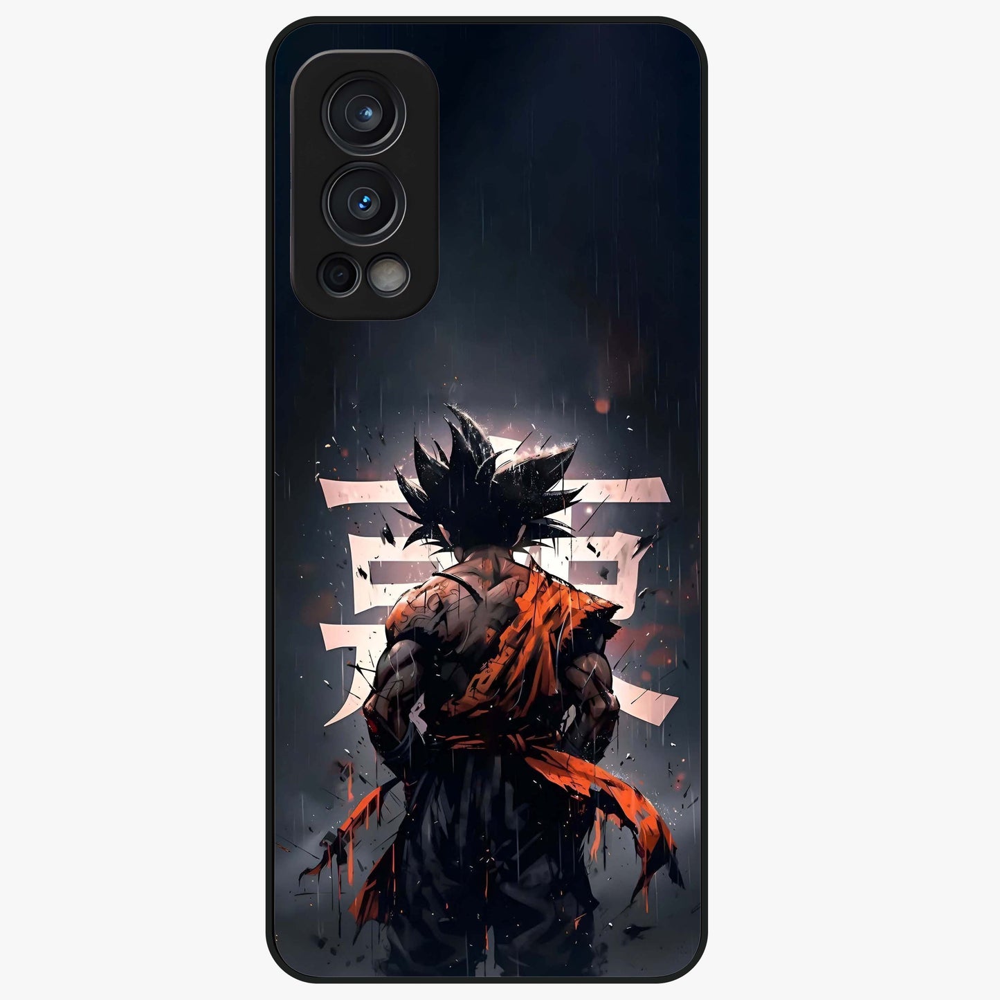 Dark Warrior In Rain Glass Case showing flat back view with warrior artwork in rainy atmosphere and glossy glass finish.