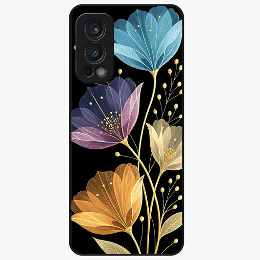Delicate Multicolor Flowers Glass Case showing flat back view with vibrant floral artwork and glossy glass finish.