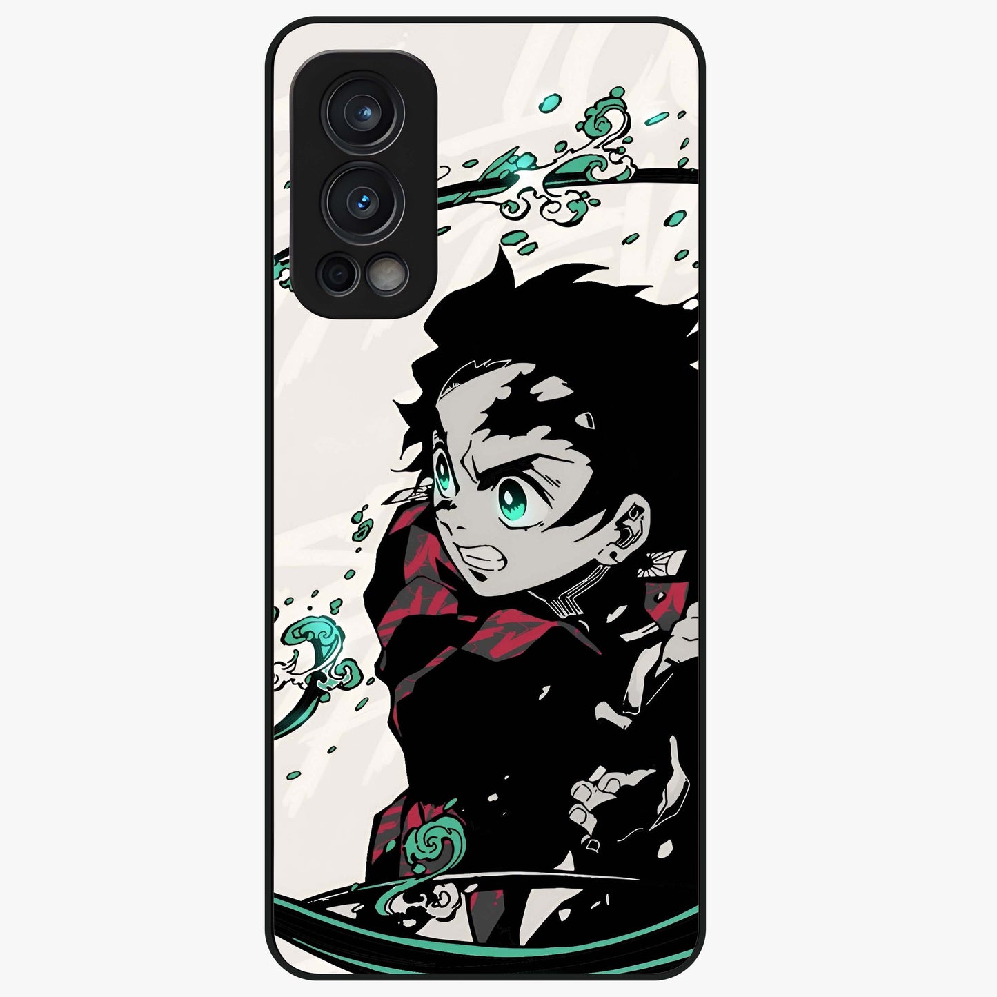 Demon Slayer Glass Case showing flat back view with bold anime inspired artwork and glossy glass finish.