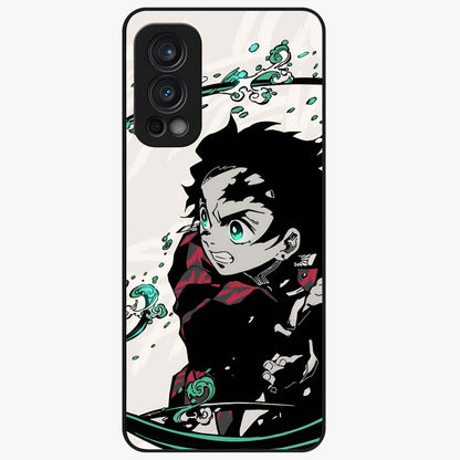 Demon Slayer Glass Case showing flat back view with bold anime inspired artwork and glossy glass finish.