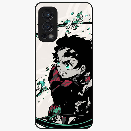 Demon Slayer Glass Case showing flat back view with bold anime inspired artwork and glossy glass finish.