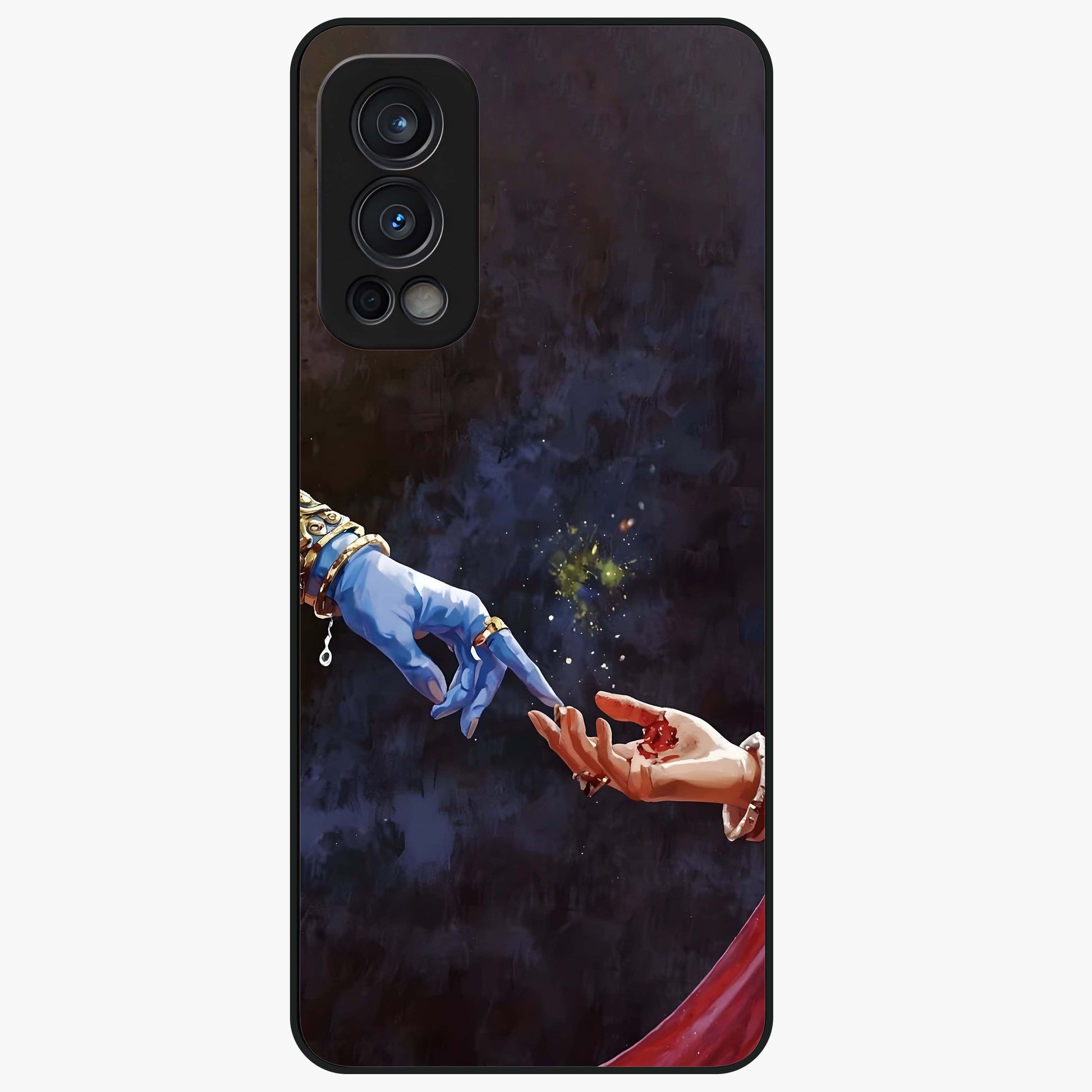 Divine Touch Eternal Glass Case showing flat back view with spiritual themed artwork and glossy glass finish.