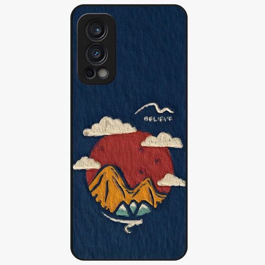 Dream Beyond Mountains Glass Case showing flat back view with scenic mountain landscape artwork and glossy glass finish.