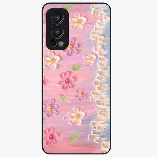 Dreamy Painted Garden Glass Case showing flat back view with artistic painted floral garden artwork and glossy glass finish.