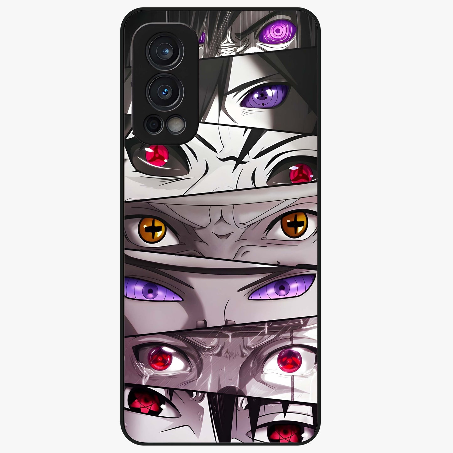 Eyes of Destiny Glass Case showing flat back view with striking eye themed artwork and glossy glass finish.