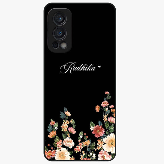 Floral Design With a Custom Personalized Name Glass Case showing flat back view with floral artwork and personalized name design.