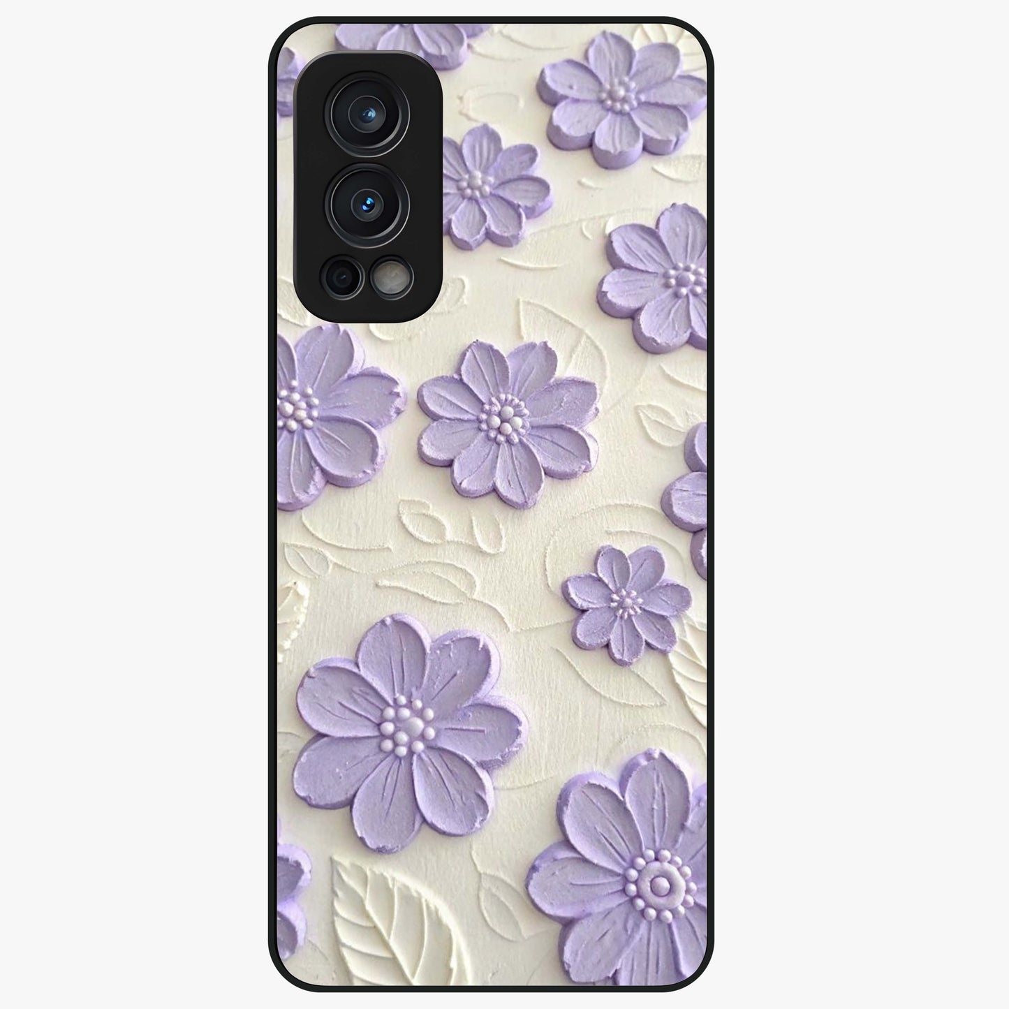 Floral Wall Art With Purple Flowers Glass Case showing flat back view with purple flower artwork and glossy glass finish.