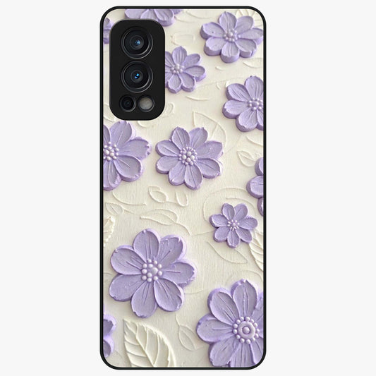 Floral Wall Art With Purple Flowers Glass Case showing flat back view with purple flower artwork and glossy glass finish.
