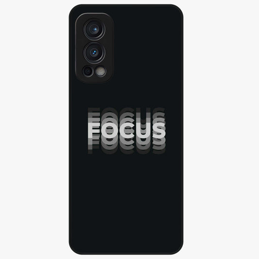 Focus Mode On Glass Case showing flat back view with bold motivational typography design and glossy glass finish.