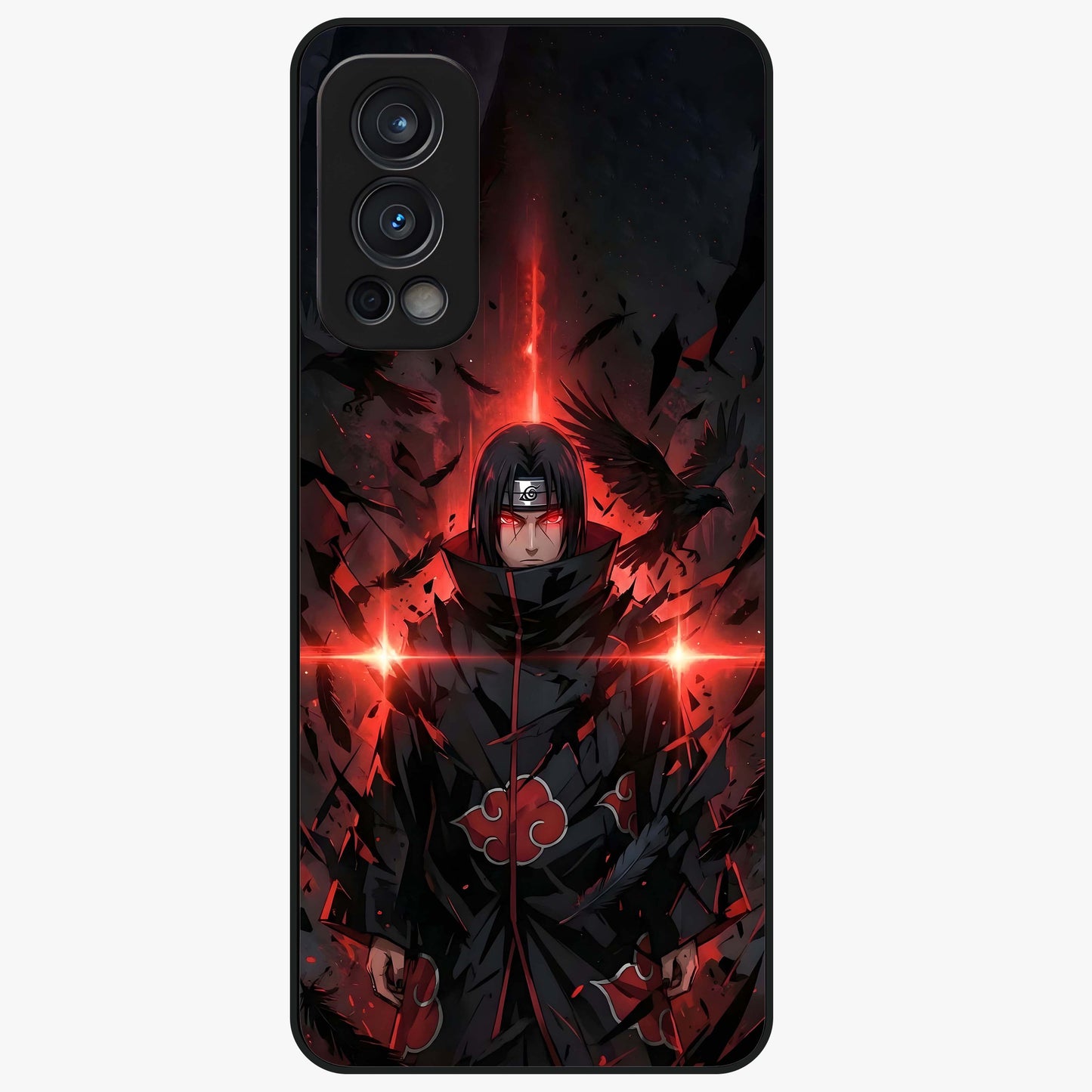 Focused Blade Discipline Glass Case showing flat back view with warrior sword themed artwork and glossy glass finish.
