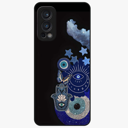 Galactic Charm Cluster Glass Case showing flat back view with glowing celestial charm artwork and glossy glass finish.