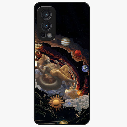 Galactic Divine God Glass Case showing flat back view with divine cosmic themed artwork and glossy glass finish.