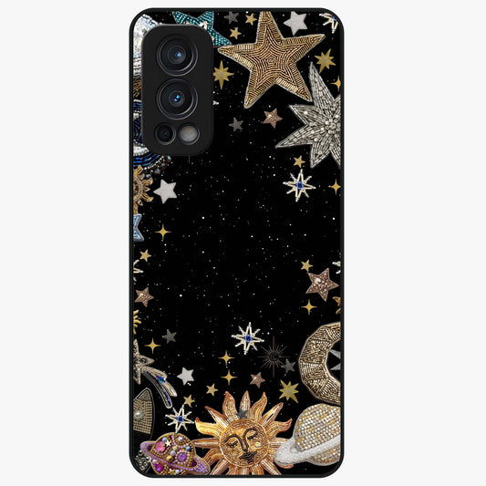 Galactic Jewel Stars Glass Case showing flat back view with sparkling star jewel artwork and glossy glass finish.