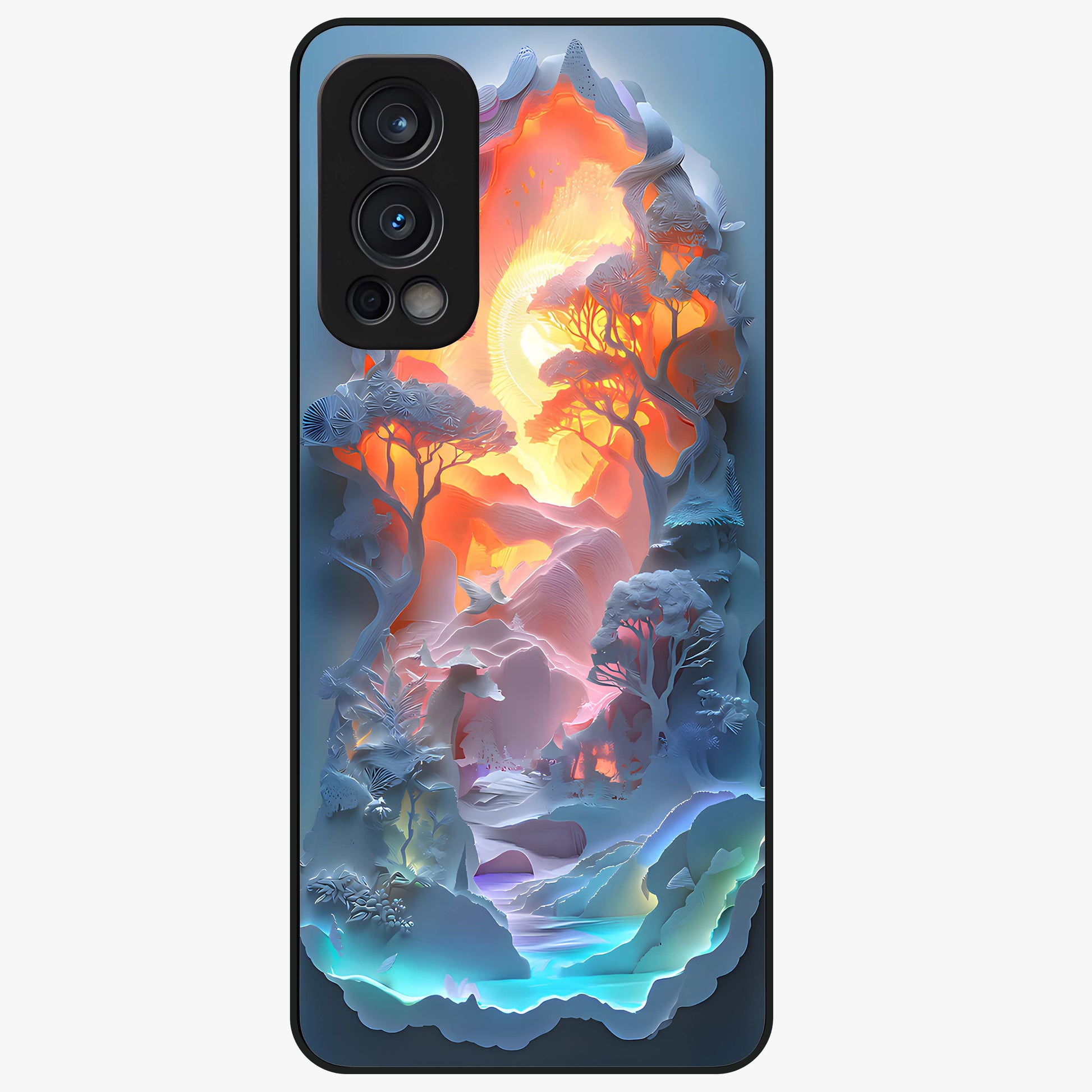 Glow Forest Portal Glass Case showing flat back view with glowing forest portal artwork and glossy glass finish.
