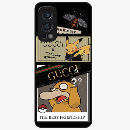 Gucci Play Mashup Glass Case showing flat back view with luxury inspired graphic artwork and glossy glass finish.
