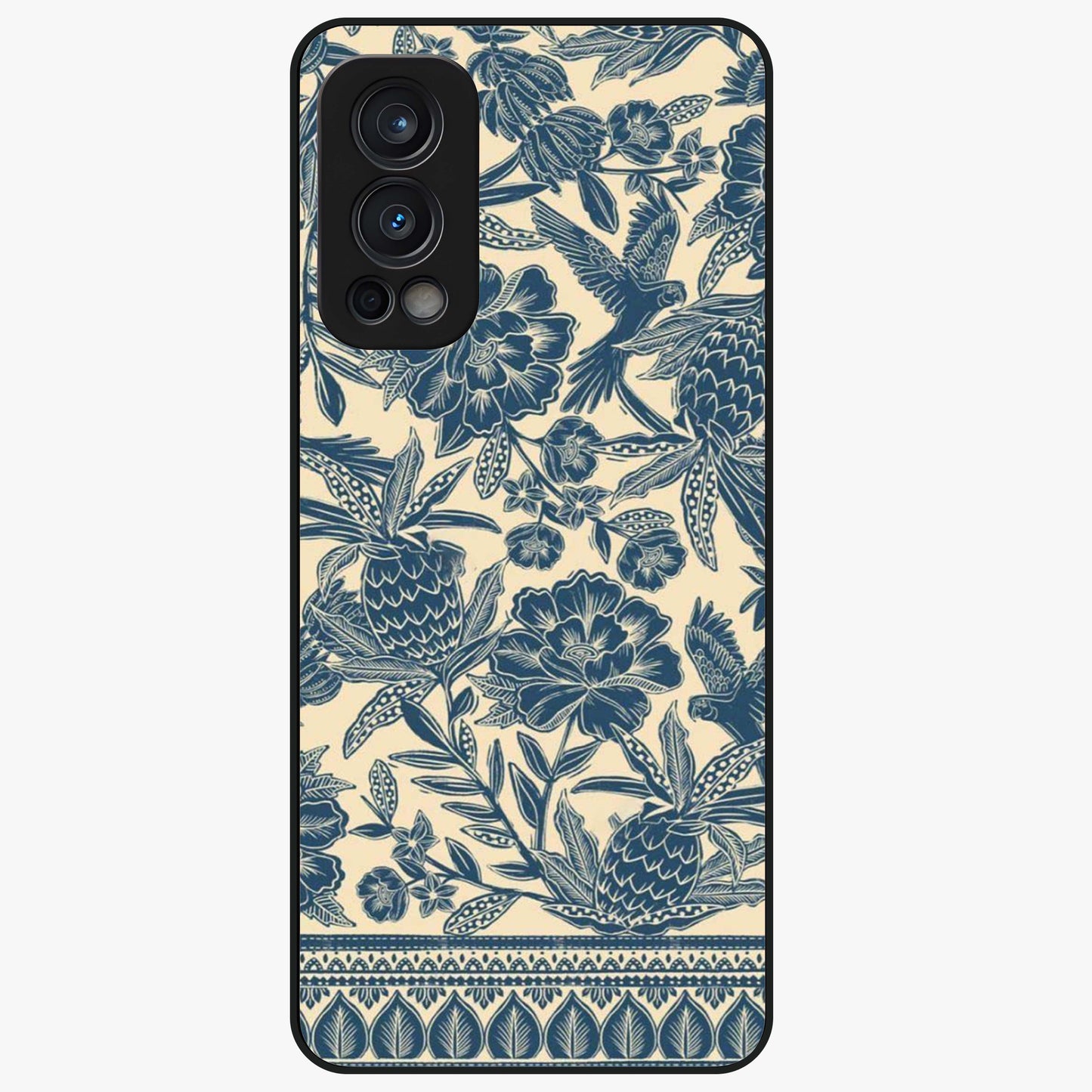 Heirloom Wild Bloom Glass Case showing flat back view with vintage inspired wild flower artwork and glossy glass finish.