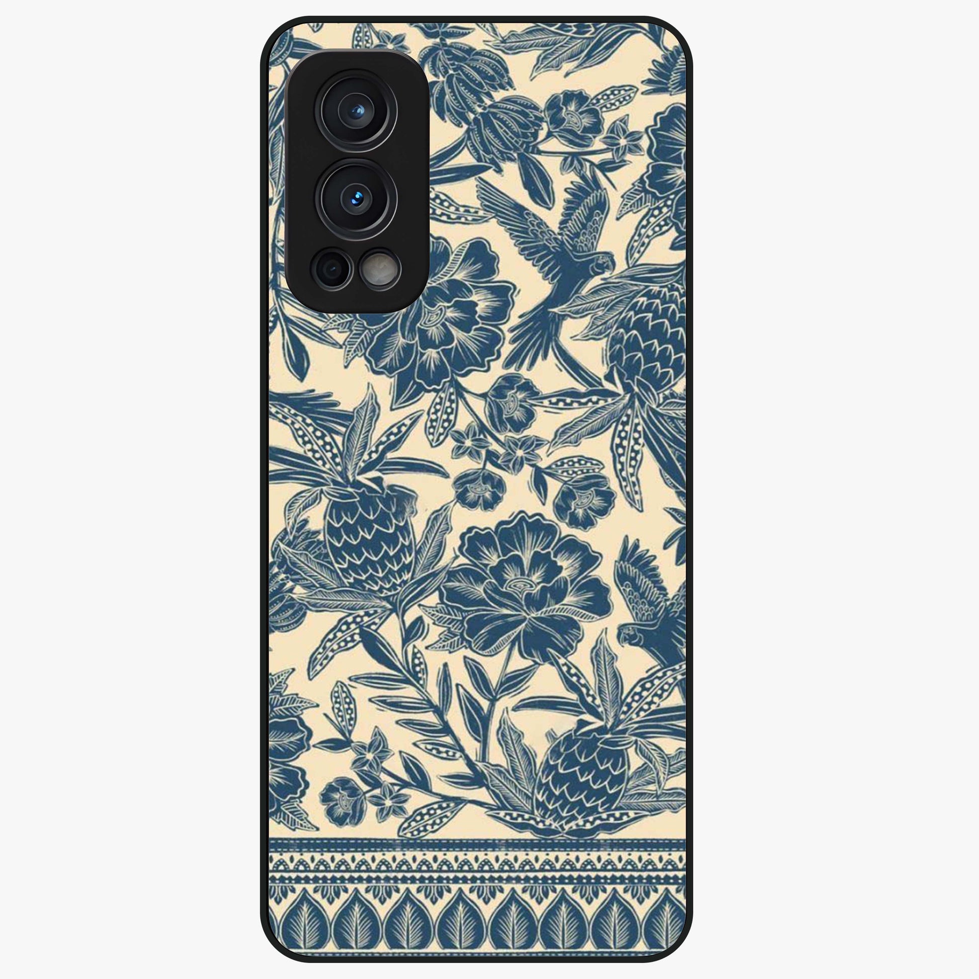 Heirloom Wild Bloom Glass Case showing flat back view with vintage inspired wild flower artwork and glossy glass finish.