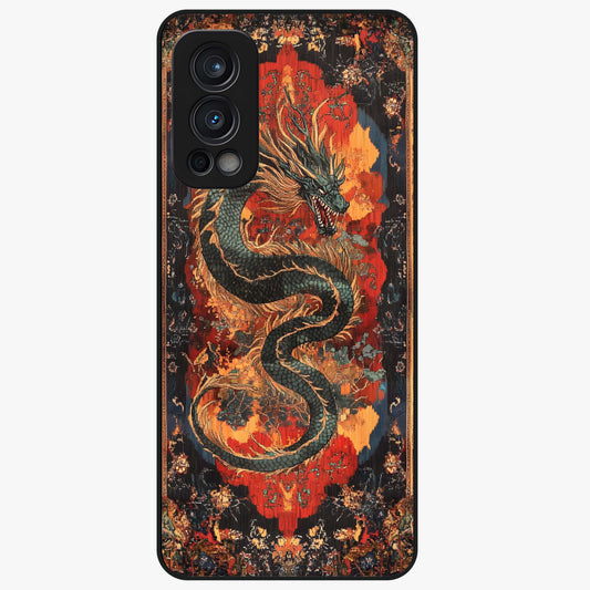 Inferno Dragon Soul Glass Case showing flat back view with fiery dragon artwork and glossy glass finish.
