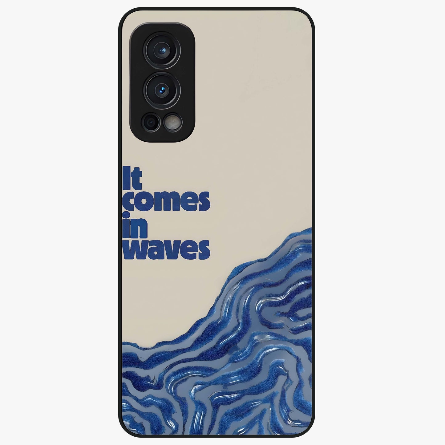 It Comes In Waves Quote Glass Case showing flat back view with inspirational wave themed quote artwork and glossy glass finish.
