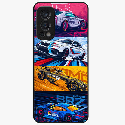 JDM Sports Car Glass Case showing flat back view with high performance sports car artwork and glossy glass finish.