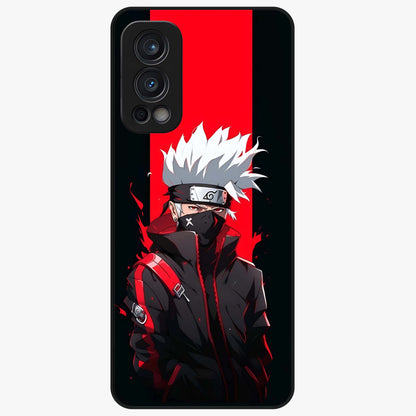 Kakashi Scarlet Shadow Glass Case showing flat back view with powerful anime ninja artwork and glossy glass finish.