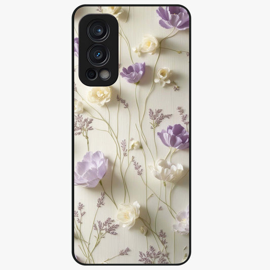 Lilac Breeze Harmony Glass Case showing flat back view with soft lilac themed artwork and glossy glass finish.