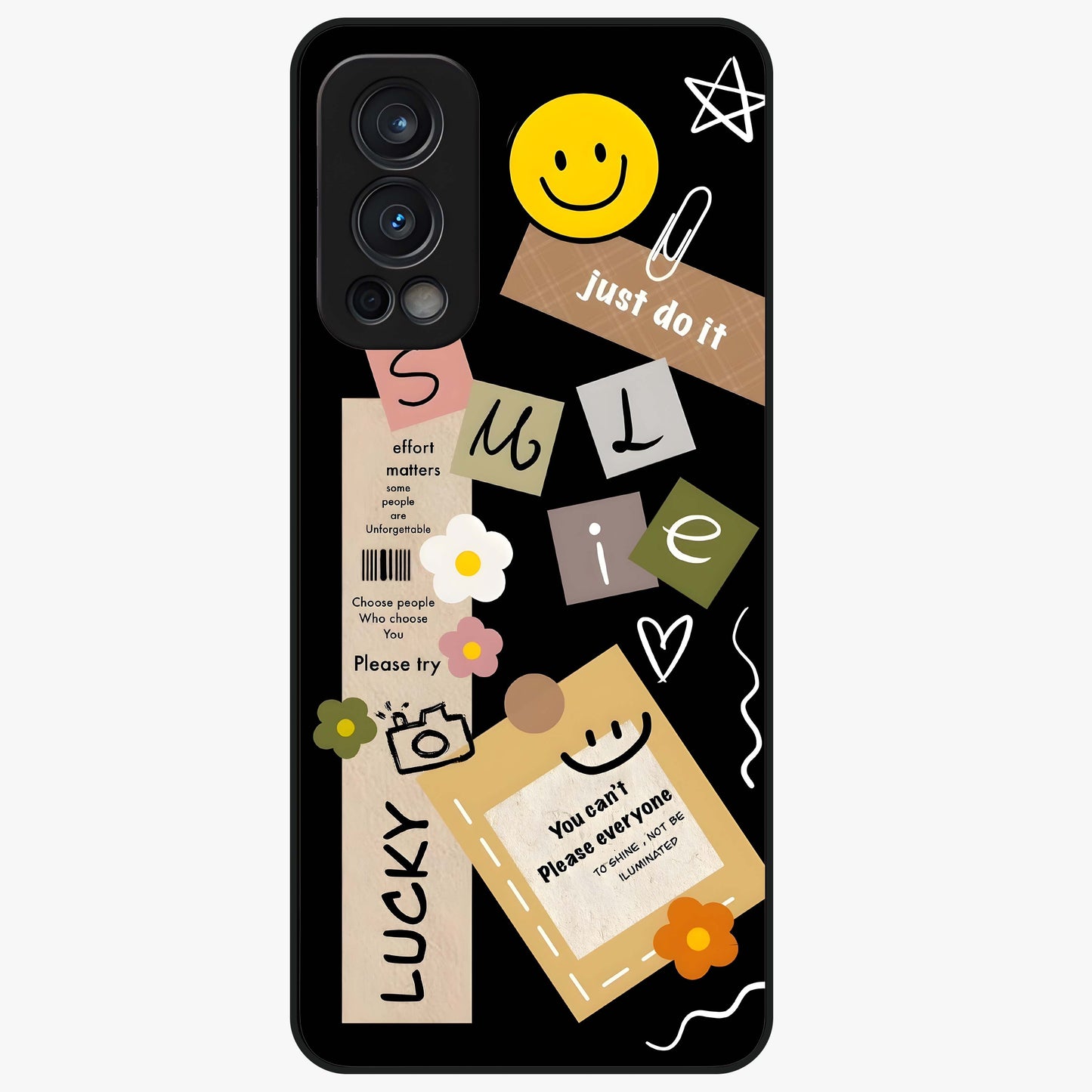Lucky Aesthetic Collage Glass Case showing flat back view with trendy aesthetic collage artwork and glossy glass finish.