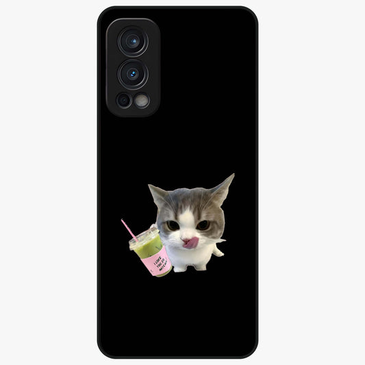 Matcha Cat Style Glass Case showing flat back view with cute matcha themed cat artwork and glossy glass finish.