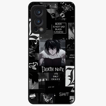 Midnight Chaos Mind Glass Case showing flat back view with abstract dark themed artwork and glossy glass finish.