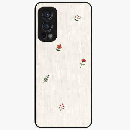 Minimal Petal Whispers Glass Case showing flat back view with soft minimal floral artwork and glossy glass finish.