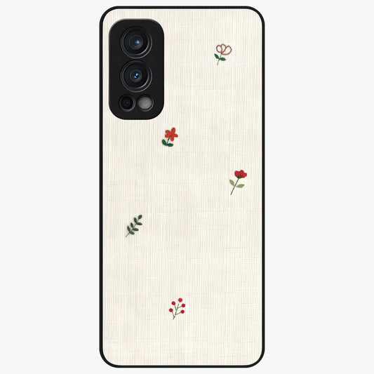 Minimal Petal Whispers Glass Case showing flat back view with soft minimal floral artwork and glossy glass finish.