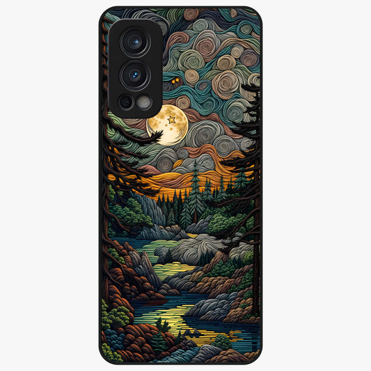 Moonlight Forest Dream Glass Case showing flat back view with mystical forest moonlight artwork and glossy glass finish.
