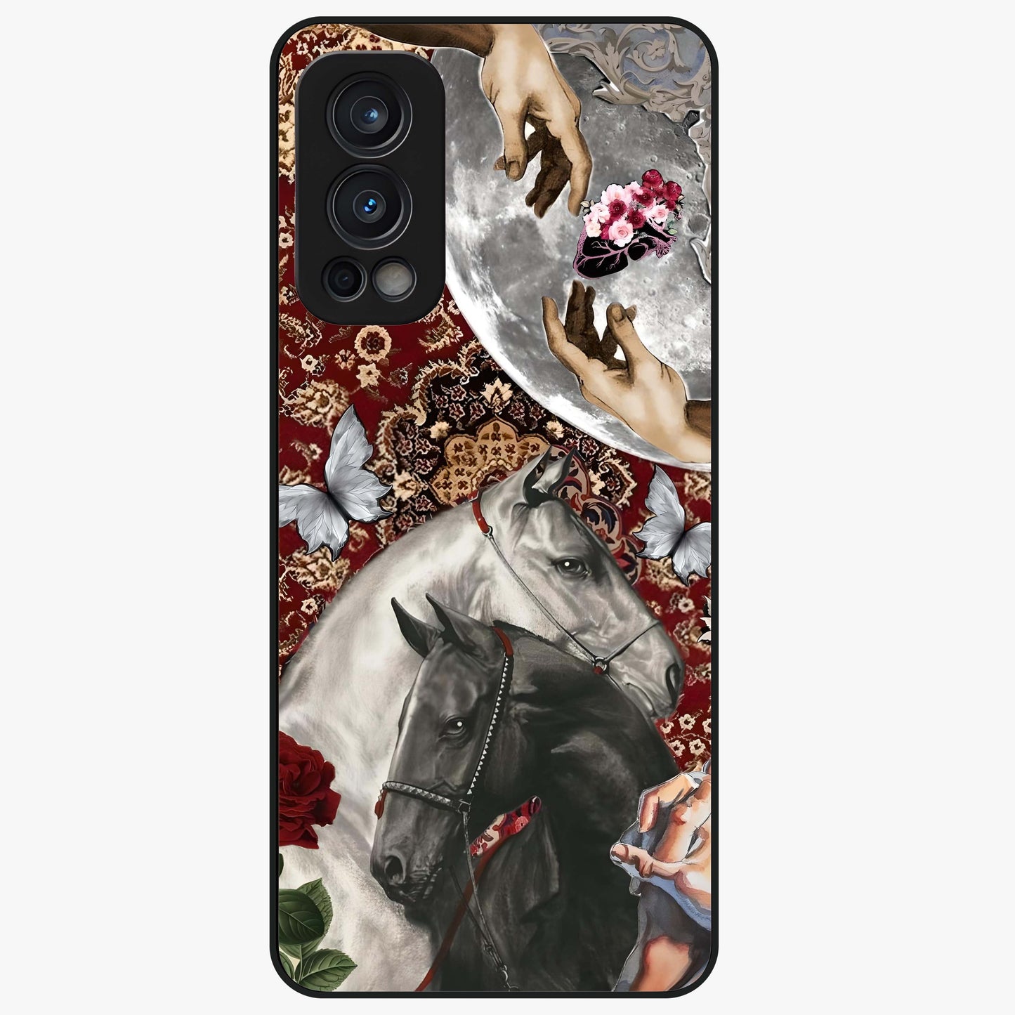 Moonlit Royal Stallion Glass Case showing flat back view with majestic horse under moonlight artwork and glossy glass finish.