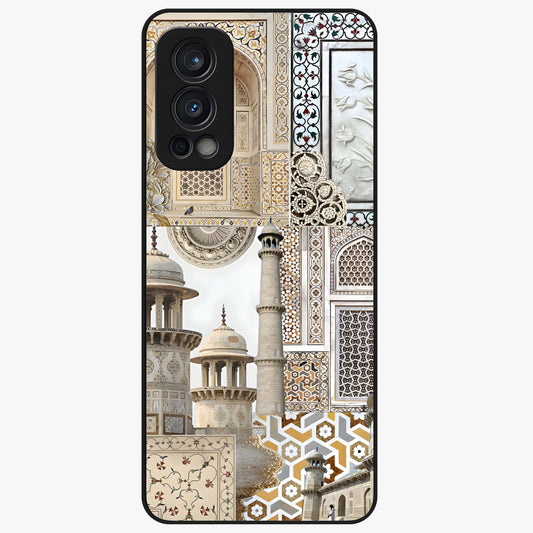 Mughal Marble Legacy Glass Case showing flat back view with intricate Mughal inspired marble pattern and glossy glass finish.