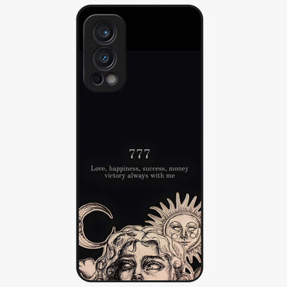 Mystic Victory Aura Glass Case showing flat back view with victory symbol artwork and glossy glass finish.