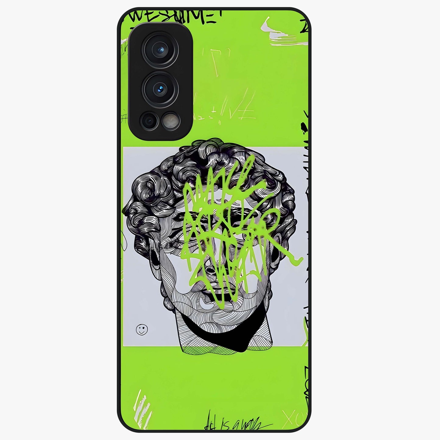 Neo Graffiti Rebellion Glass Case showing flat back view with vibrant graffiti artwork and glossy glass finish.