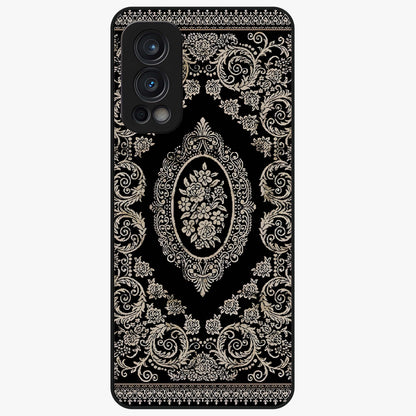 Noir Bloom Elegance Glass Case showing flat back view with elegant dark floral artwork and glossy glass finish.