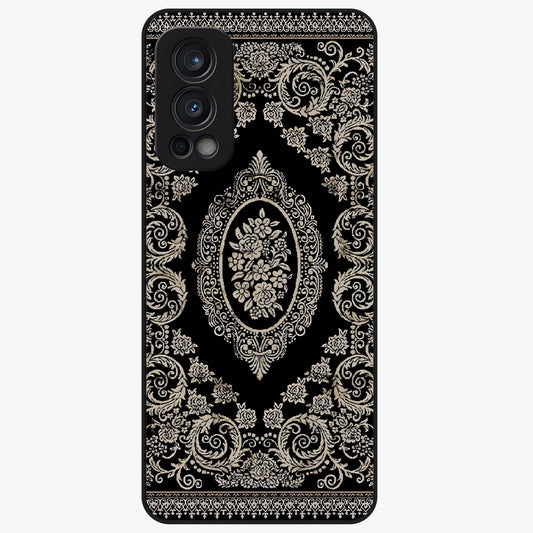 Noir Bloom Elegance Glass Case showing flat back view with elegant dark floral artwork and glossy glass finish.
