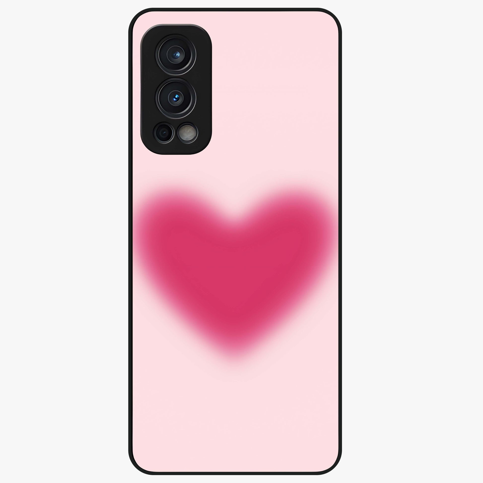 Pink Aura Heart Glass Case showing flat back view with glowing heart artwork and glossy glass finish.
