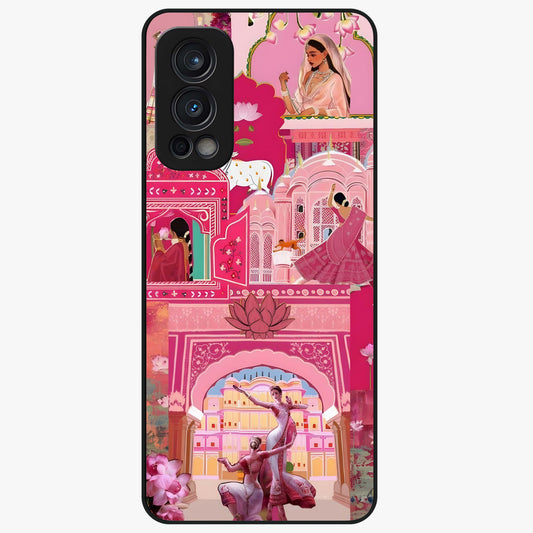 Pink Palace Muse Glass Case showing flat back view with elegant palace inspired artwork and glossy glass finish.