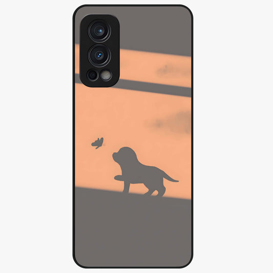 Puppy Shadow Art Glass Case showing flat back view with cute puppy shadow style artwork and glossy glass finish.