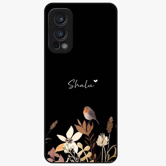 Quiet Garden Tune Custom Name Glass Case showing flat back view with peaceful garden artwork and personalized name design.
