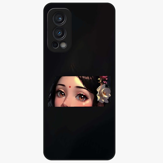 Radha Divine Embrace Glass Case showing flat back view with devotional Radha artwork and glossy glass finish.