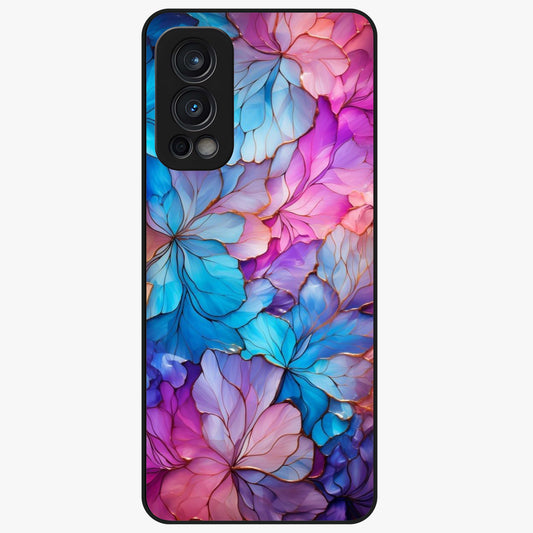 Radiant Floral Whirl Glass Case showing flat back view with swirling floral artwork and glossy glass finish.