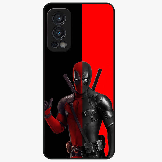 Red & Black Deadpool Theme Glass Case showing flat back view with bold comic inspired artwork and glossy glass finish.