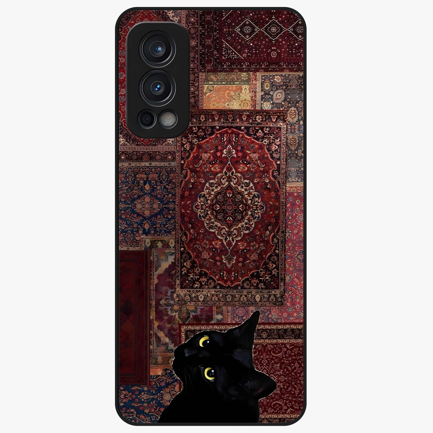 Regal Magic Cat Apple Glass Case showing flat back view with magical cat artwork holding apple and glossy glass finish.