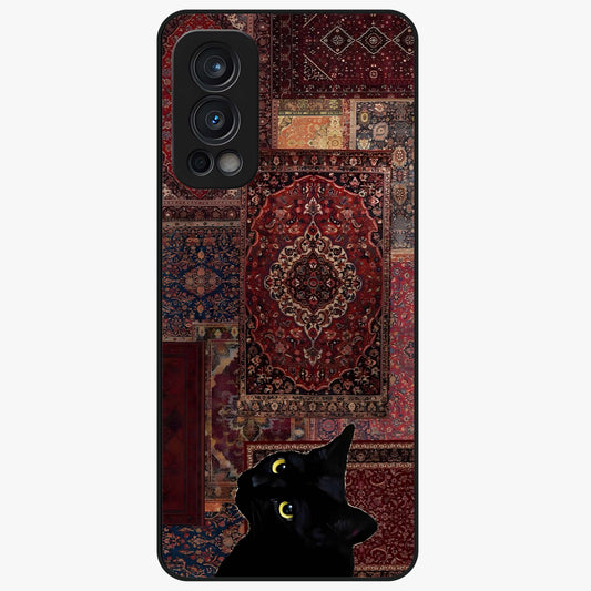 Regal Magic Cat Apple Glass Case showing flat back view with magical cat artwork holding apple and glossy glass finish.