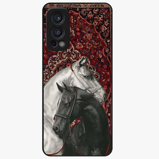 Regal Stallion Tapestry Glass Case showing flat back view with majestic horse tapestry artwork and glossy glass finish.