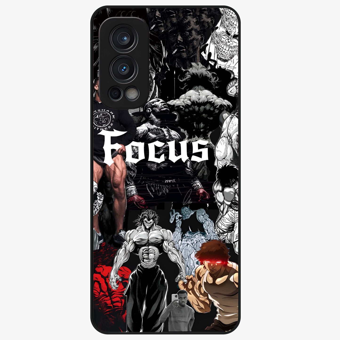 Relentless Power Focus Glass Case showing flat back view with motivational typography artwork and glossy glass finish.