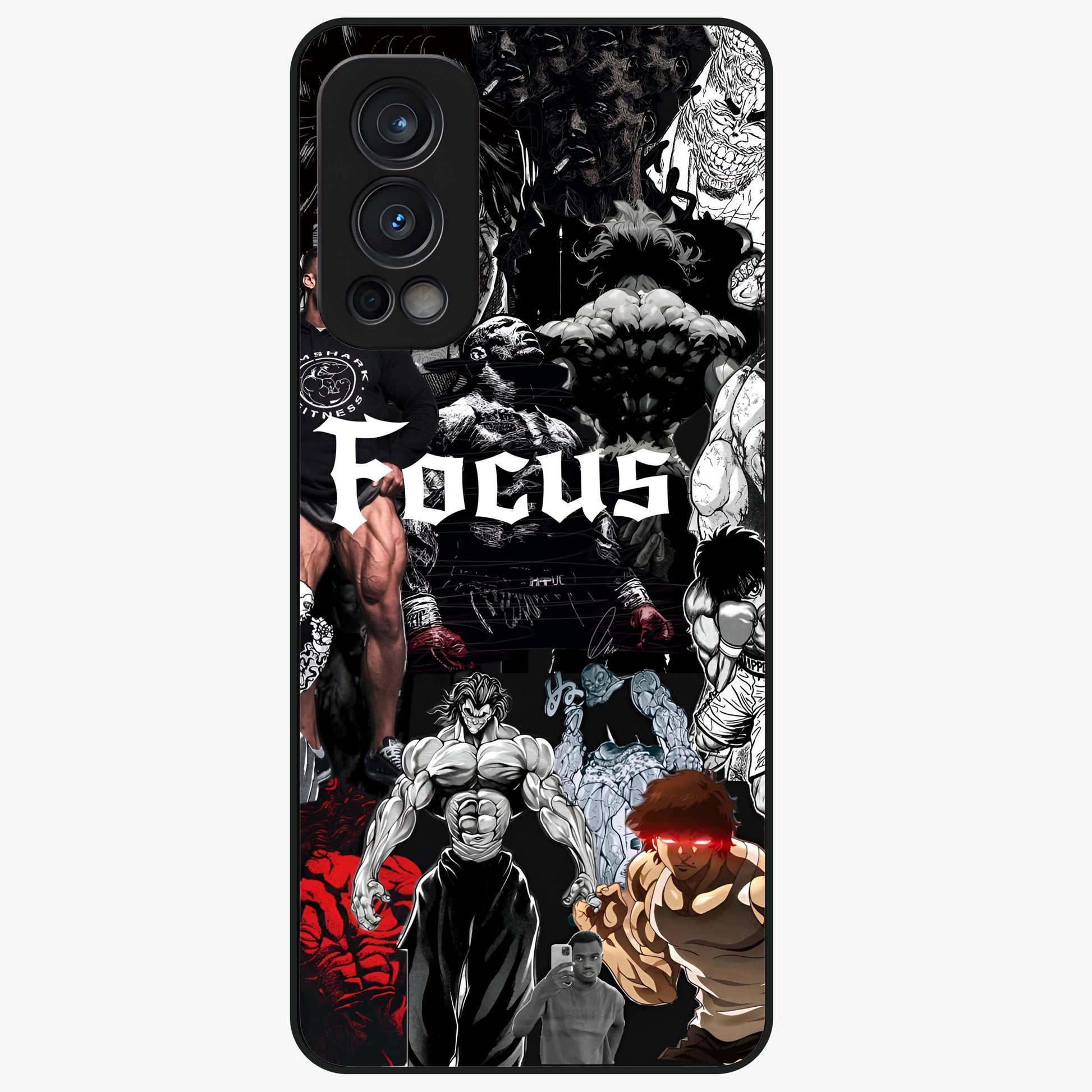 Relentless Power Focus Glass Case showing flat back view with motivational typography artwork and glossy glass finish.